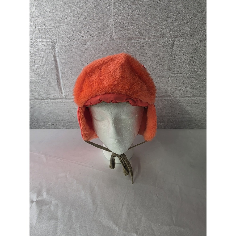Vintage Browning Down Trapper Style Hunting Hat w/ Faux Fur (XL)- Blaze Orange‎
